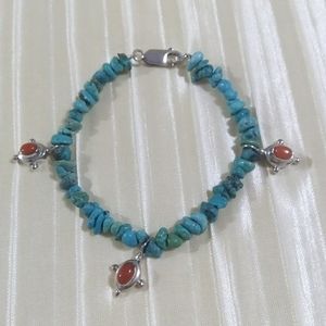 Peyote Bird turquoise and coral charm bracelet